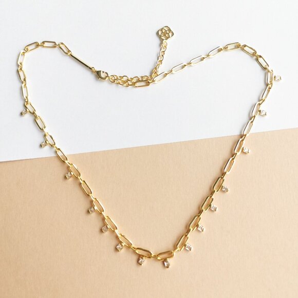 Kendra Scott Lindy Crystal Chain Necklace, Gold White CZ - Picture 3 of 4